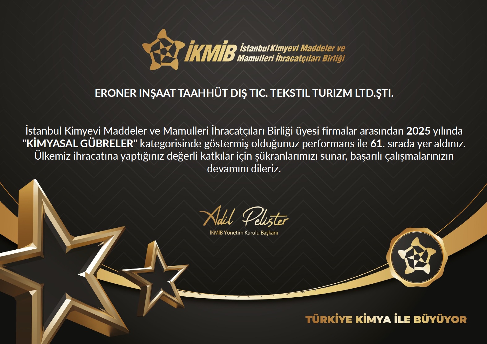 2025 YILI KİMYASAL ÜRÜNLER İHRACATINDA 61. SIRADAYIZ...